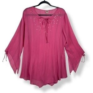 Vintage Y2K Enchanted Fairy Top Womens Size Large Pink Festival Sequins Flutter
